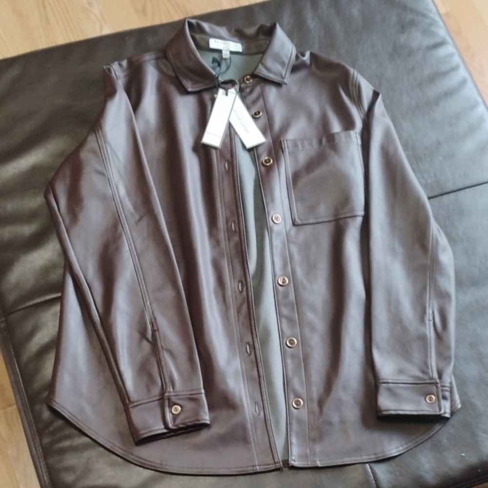 Bagatelle Brown Faux Leather Trim Shirt Jacket
